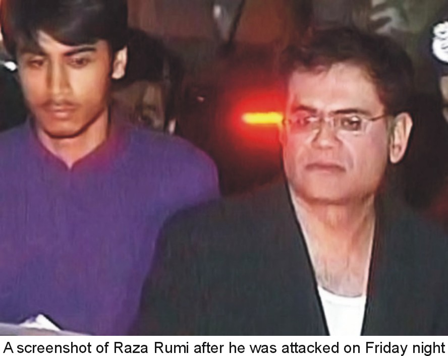 A screenshot of Raza Rumi after he was attacked on Friday night