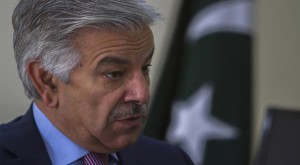 Pakistan's Defence Minister Asif speaks during an interview with Reuters at his office in Islamabad